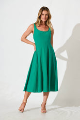 Green Cotton Midi Dress by Shaima